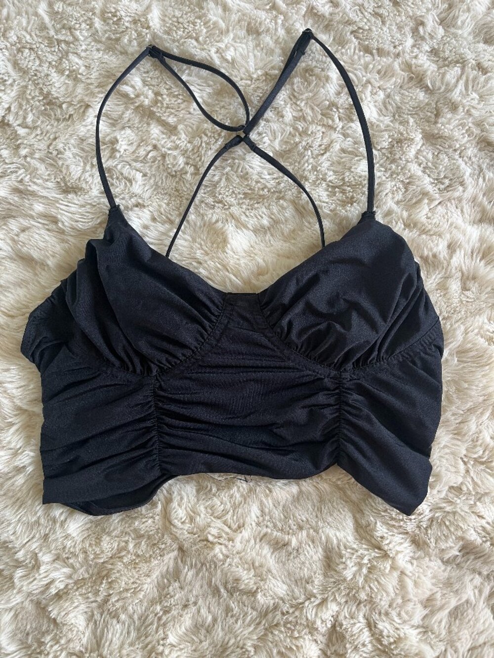 Out From Under Black Ruched Bralette Crop Top S